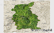 Satellite Panoramic Map of Mengla, shaded relief outside