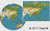 Satellite Location Map of Menglian, within the entire country