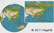 Satellite Location Map of Menglian, highlighted parent region, within the entire country