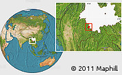 Satellite Location Map of Menglian, highlighted parent region