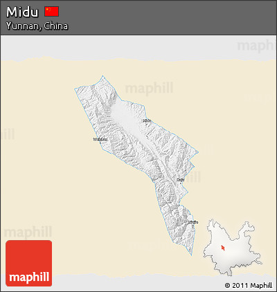 Classic Style 3D Map of Midu, single color outside