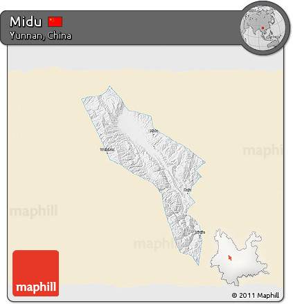 Classic Style 3D Map of Midu, single color outside