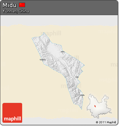 Classic Style 3D Map of Midu, single color outside