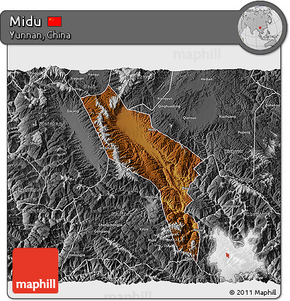 Physical 3D Map of Midu, desaturated