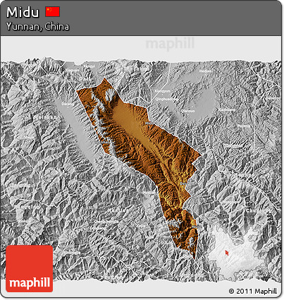 Physical 3D Map of Midu, lighten, desaturated