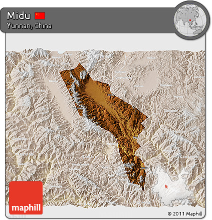 Physical 3D Map of Midu, lighten