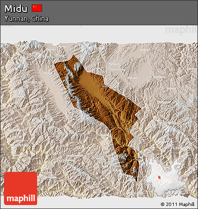 Physical 3D Map of Midu, lighten