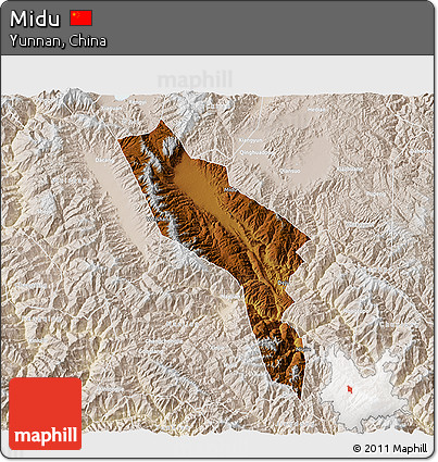 Physical 3D Map of Midu, lighten