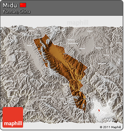 Physical 3D Map of Midu, lighten, semi-desaturated