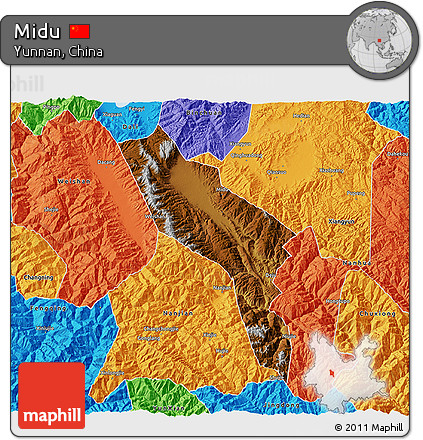 Physical 3D Map of Midu, political outside
