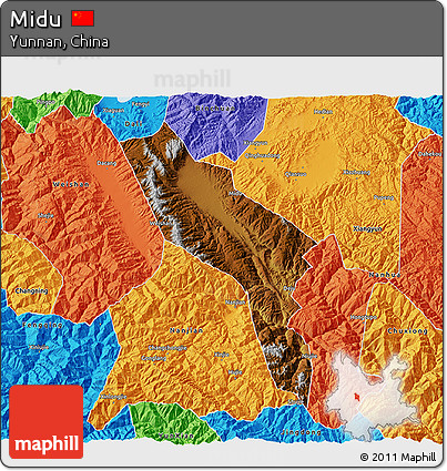 Physical 3D Map of Midu, political outside