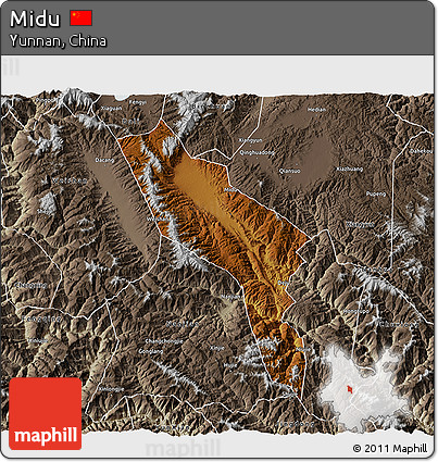 Physical 3D Map of Midu, semi-desaturated