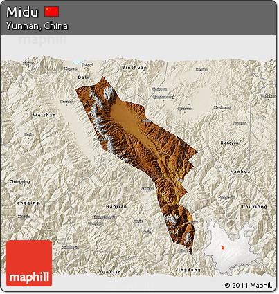 Physical 3D Map of Midu, shaded relief outside