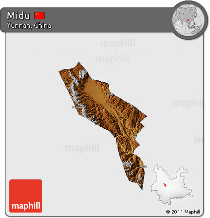 Physical 3D Map of Midu, single color outside