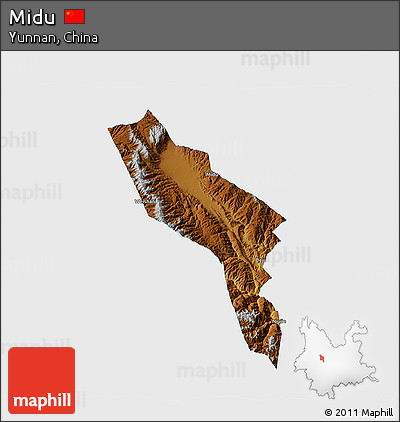 Physical 3D Map of Midu, single color outside