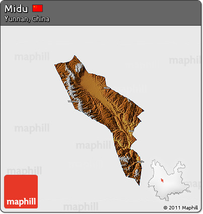 Physical 3D Map of Midu, single color outside