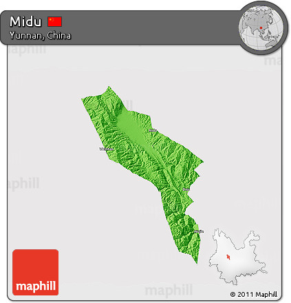 Political 3D Map of Midu, cropped outside