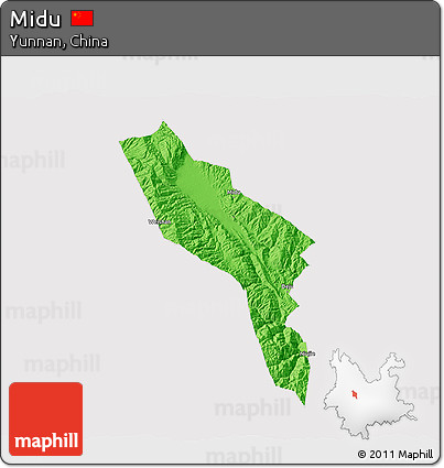 Political 3D Map of Midu, cropped outside