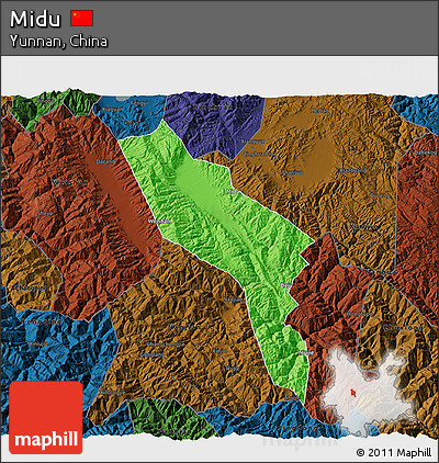 Political 3D Map of Midu, darken