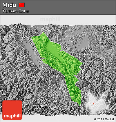 Political 3D Map of Midu, desaturated