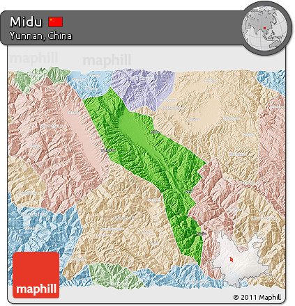 Political 3D Map of Midu, lighten