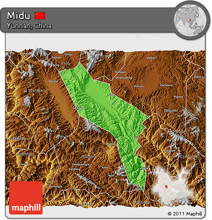 Political 3D Map of Midu, physical outside