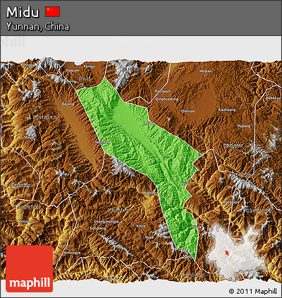 Political 3D Map of Midu, physical outside