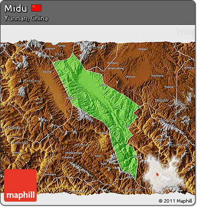 Political 3D Map of Midu, physical outside