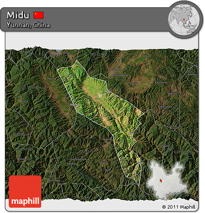 Satellite 3D Map of Midu, darken