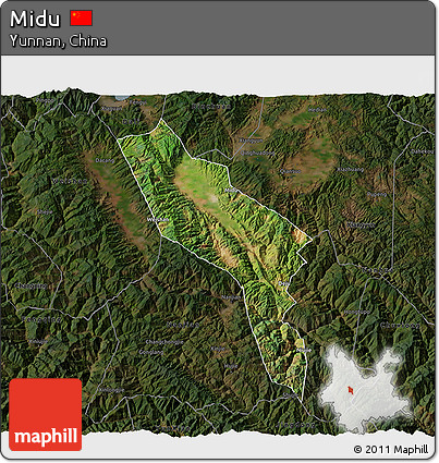 Satellite 3D Map of Midu, darken