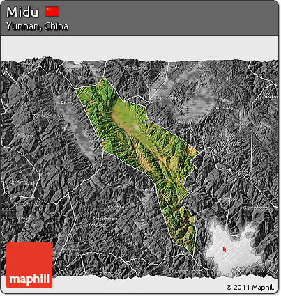 Satellite 3D Map of Midu, desaturated