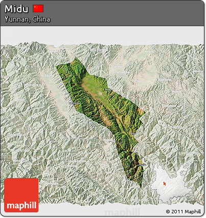 Satellite 3D Map of Midu, lighten