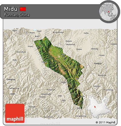 Satellite 3D Map of Midu, shaded relief outside