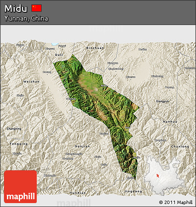 Satellite 3D Map of Midu, shaded relief outside