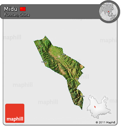 Satellite 3D Map of Midu, single color outside