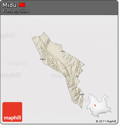 Shaded Relief 3D Map of Midu, cropped outside