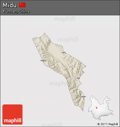 Shaded Relief 3D Map of Midu, cropped outside