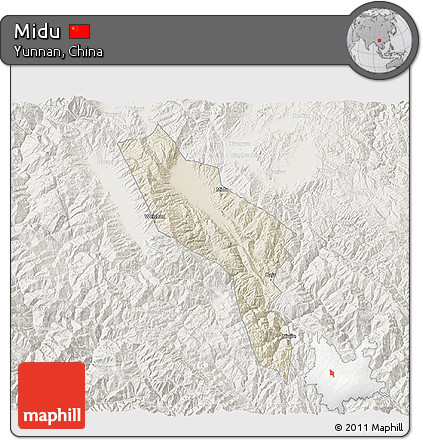Shaded Relief 3D Map of Midu, lighten
