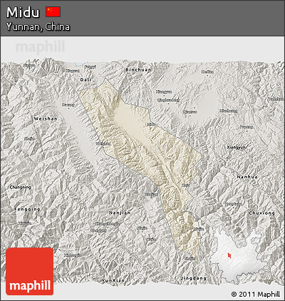Shaded Relief 3D Map of Midu, semi-desaturated