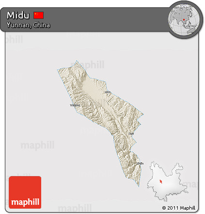 Shaded Relief 3D Map of Midu, single color outside