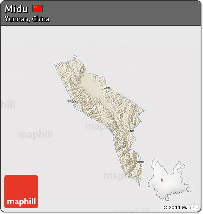 Shaded Relief 3D Map of Midu, single color outside