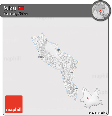 Silver Style 3D Map of Midu, single color outside