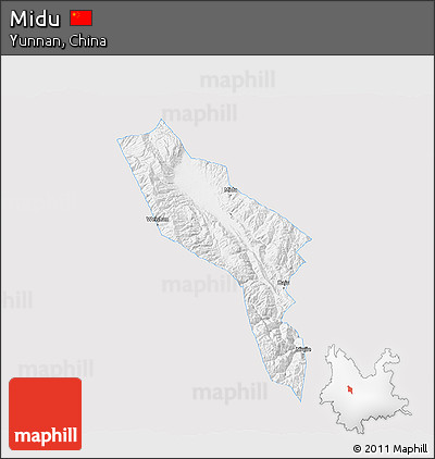 Silver Style 3D Map of Midu, single color outside