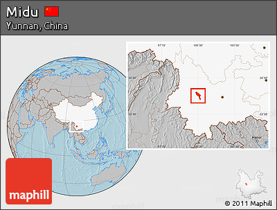 Gray Location Map of Midu, highlighted country, hill shading