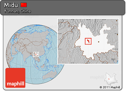 Gray Location Map of Midu, highlighted parent region, hill shading