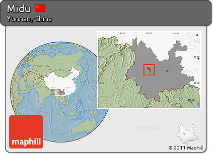Savanna Style Location Map of Midu, highlighted country, highlighted parent region, hill shading