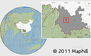 Savanna Style Location Map of Midu, highlighted country, highlighted parent region, hill shading