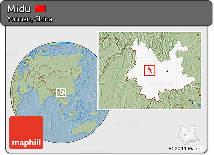 Savanna Style Location Map of Midu, highlighted parent region, hill shading
