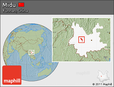 Savanna Style Location Map of Midu, highlighted parent region, hill shading