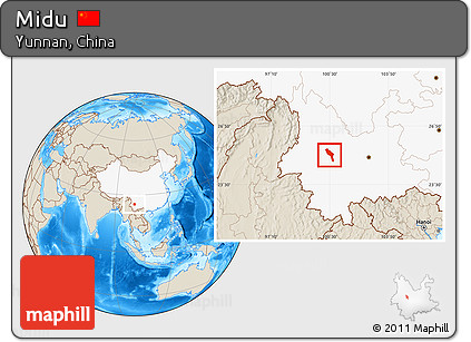 Shaded Relief Location Map of Midu, highlighted country